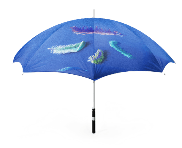 Plumes peintes et crées pour un parapluie par Valérie Bourgaut