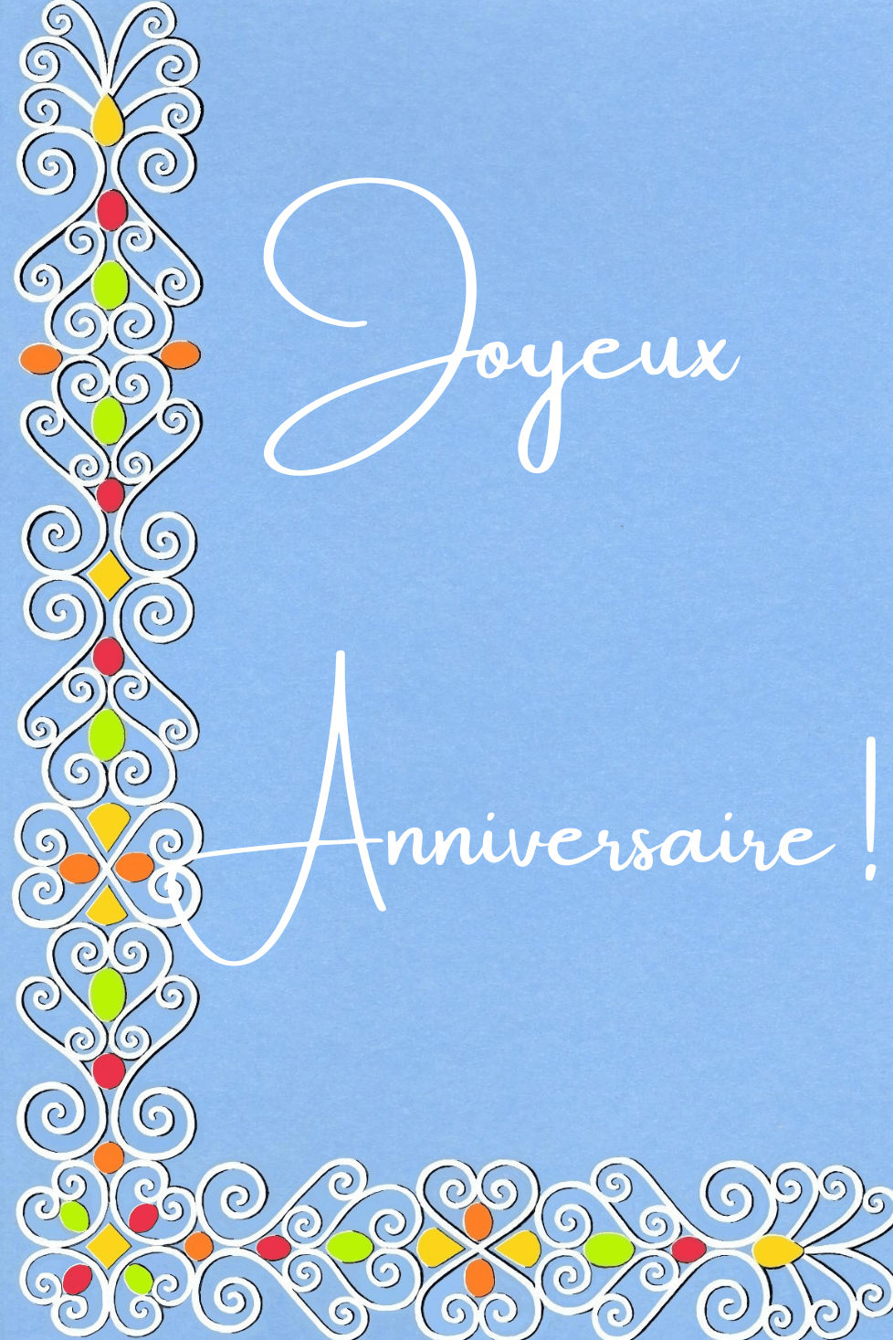 Carte d'anniversaire avec une frise peinte sur 2 côtés