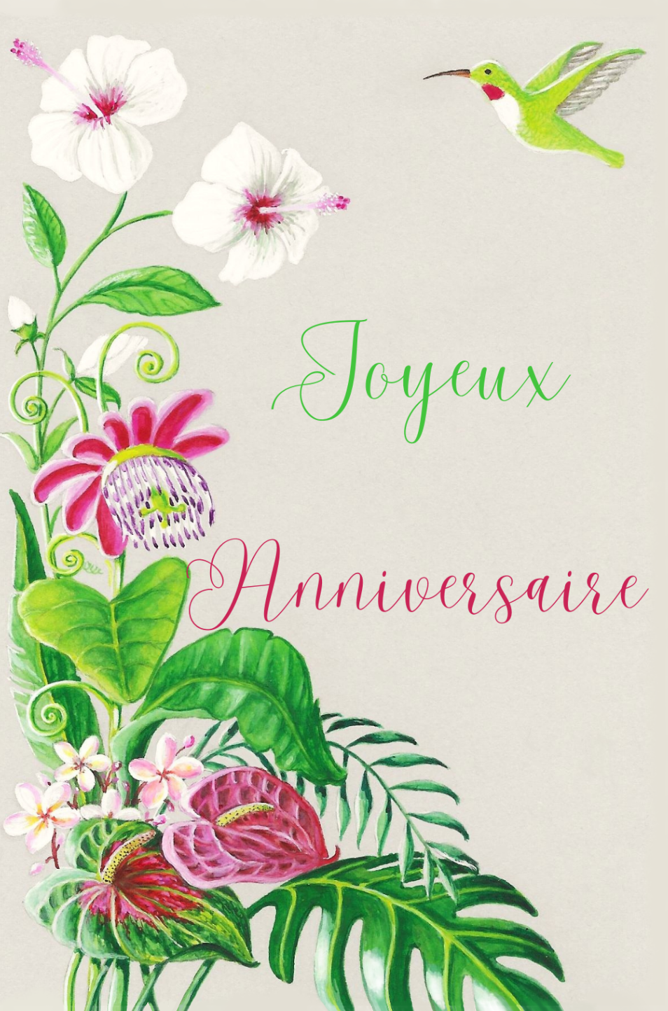 Carte d'anniversaire avec des fleurs tropicales peintes