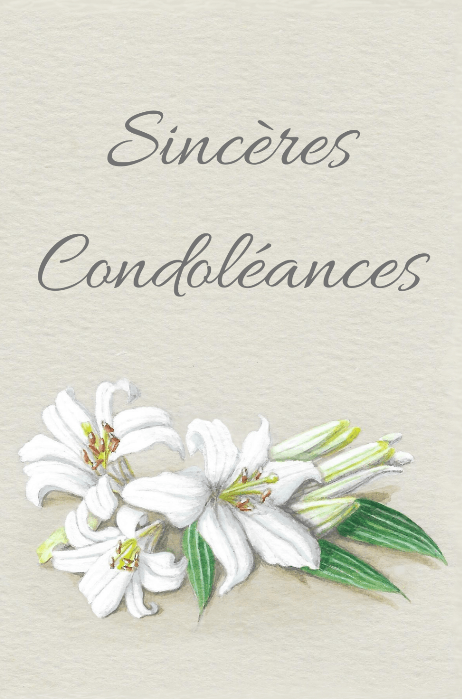 Carte de condoléances avec des lys peints