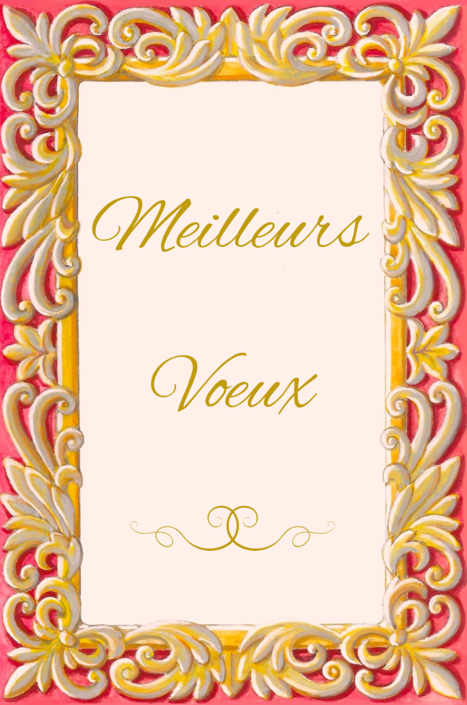 Carte de bonne année avec un cadre de style baroque dessiné tout autour