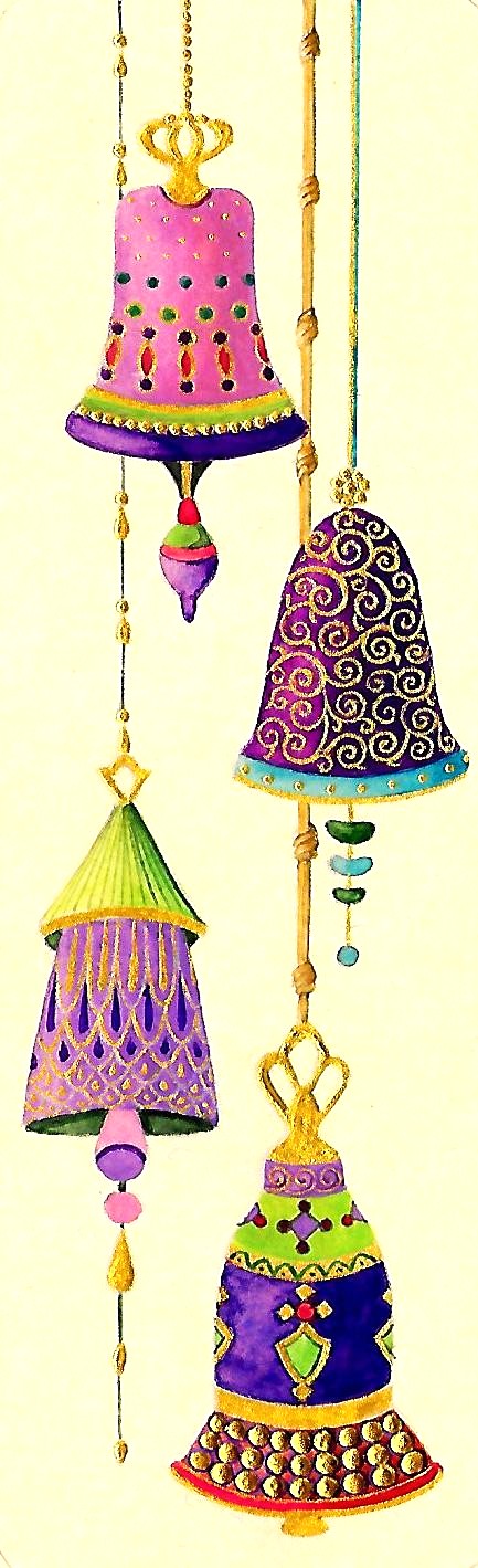 Marque-pages illustré de cloches peinets par V. Bourgaut