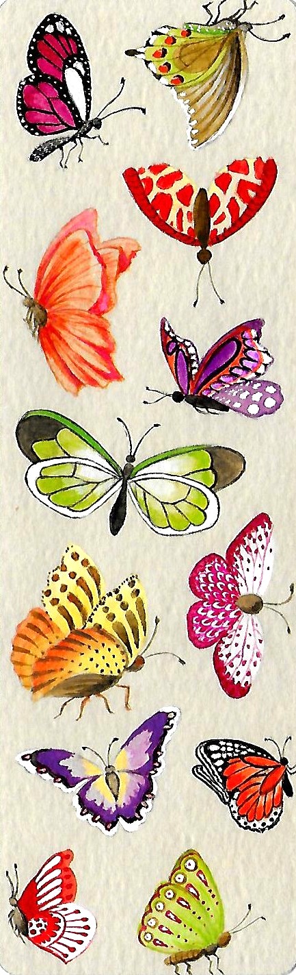 Marque-pages illustré de papillons peints par V. Bourgaut