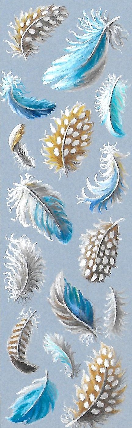 Marque-pages illustré de plumes peintes par V. Bourgaut