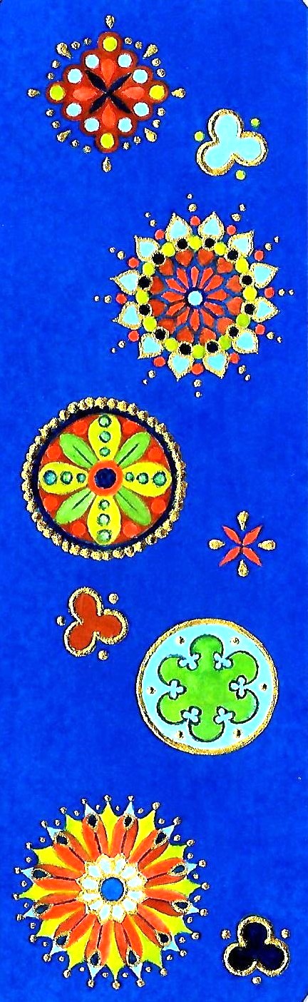 Marque-pages illustré de rosaces peintes par V. Bourgaut