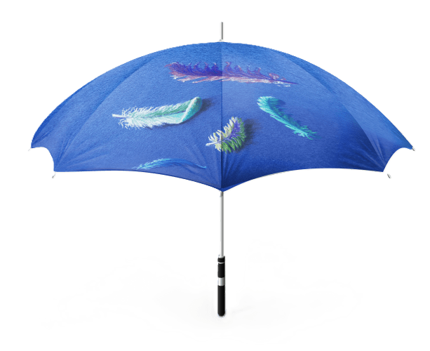 Parapluie motif "Plumes" peint par V. Bourgaut